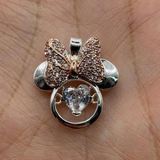 Disney Minnie Mouse Pendant Jewelry Bow Rhinestone Heart Silver Tone Rose Gold