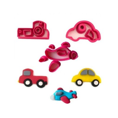 3D Set Auto Flugzeug & LKW Ausstecher Stempel Fondant Torte Geburtstag Keks