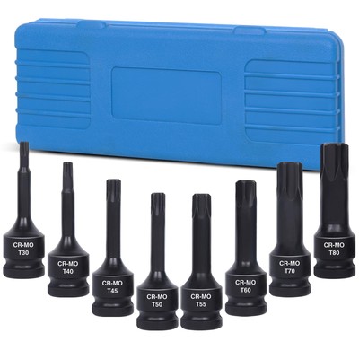 1/2'' Impact Drive Torx Bit Socket Set, T30 T40 T45 T50 T55 T60 T70 T80 Cr-Mo ...