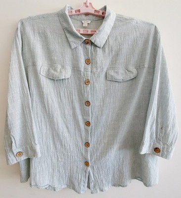 CEST 1946 Womens 22/24 Pale Green Crinkled Button-down Blouse