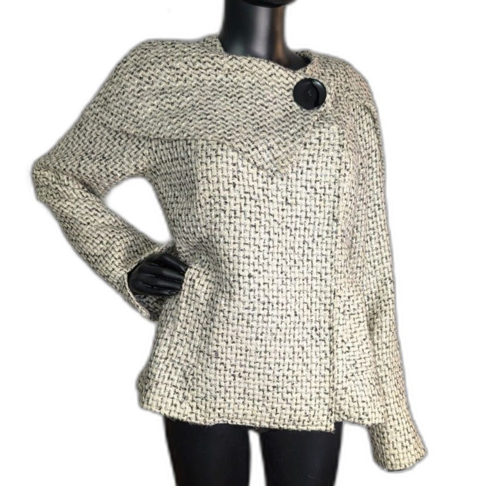 Spiegel Ivory Black Tweed Jacket Women’s Size 10 Collarless Statement Button