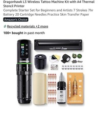 Dragonhawk L3 Wireless Tattoo Machine Kit With Stencil Printer Complete Starter