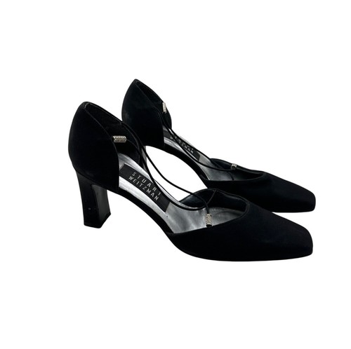 Stuart Weitzman 5B Black Suede Heels Womens Size 5 Elegant Square Toe Straps - Picture 4 of 10