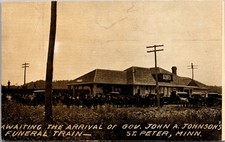 Awaiting Gov. John A. Johnson Funeral Train St. Peter Minnesota MN 1909 Postcard