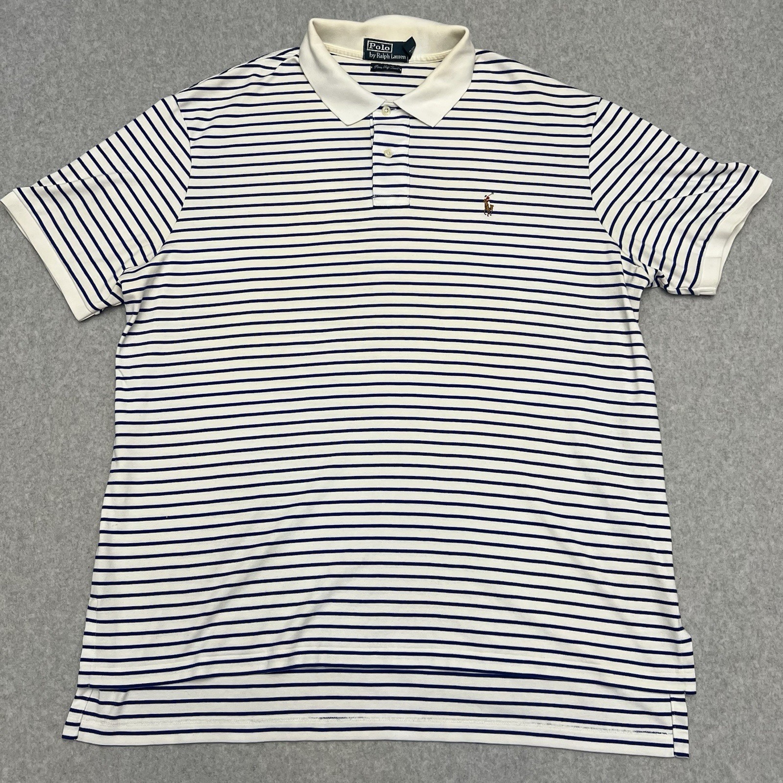Polo Ralph Lauren camicia uomo XXL bianco blu righe Pima soft touch carne pony