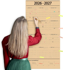 Large Yearly Wall Calendar 2026-2027 Full Year Calendar One 48x24 Jun Brown