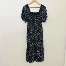 Madewell Sutton Smocked Dress Ditsy Floral True Black Cotton Blend Size L