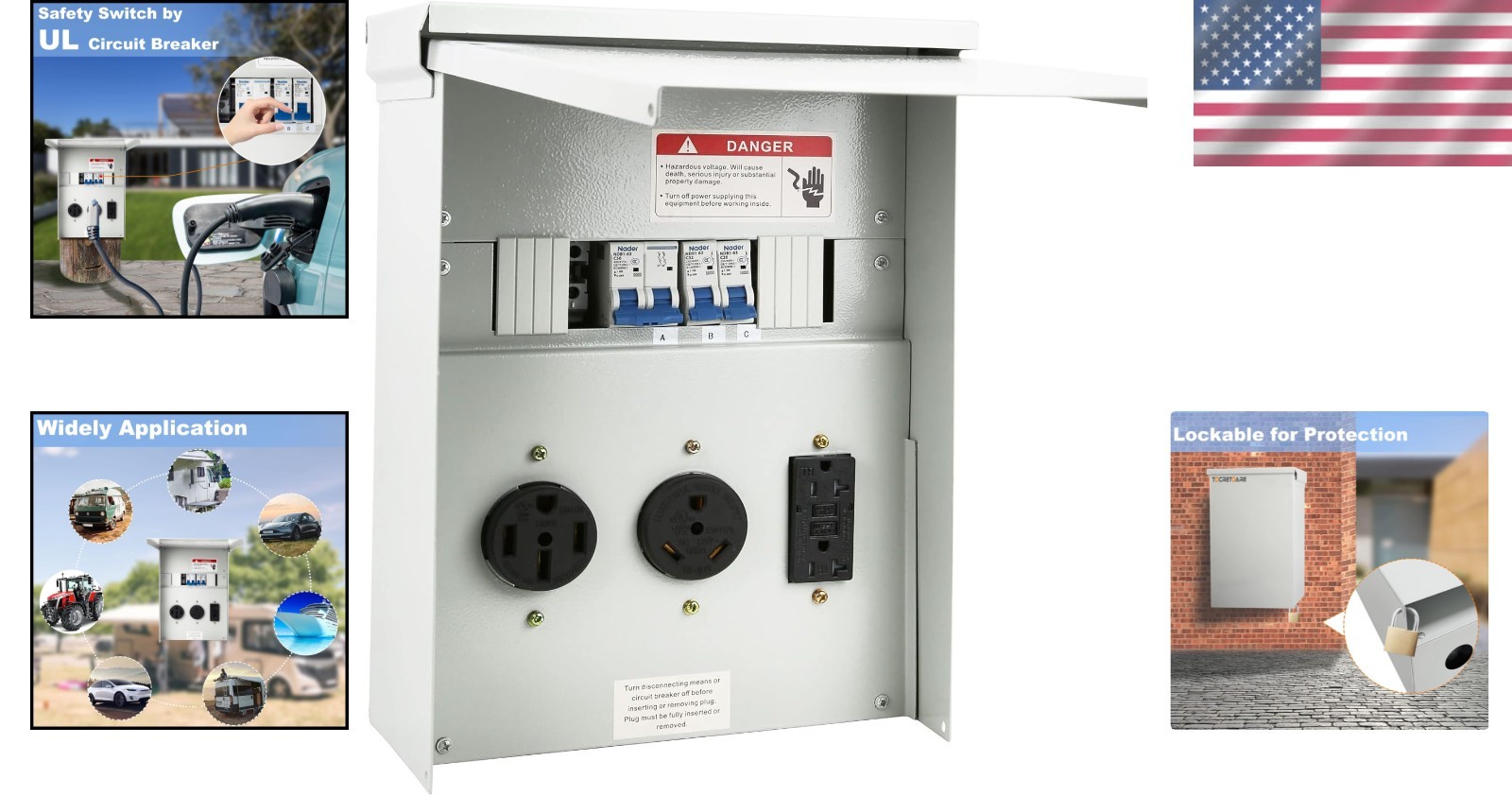 Temporary Power Outlet Panel Cold-Rolled Steel 20 30 50 Amp Receptacles