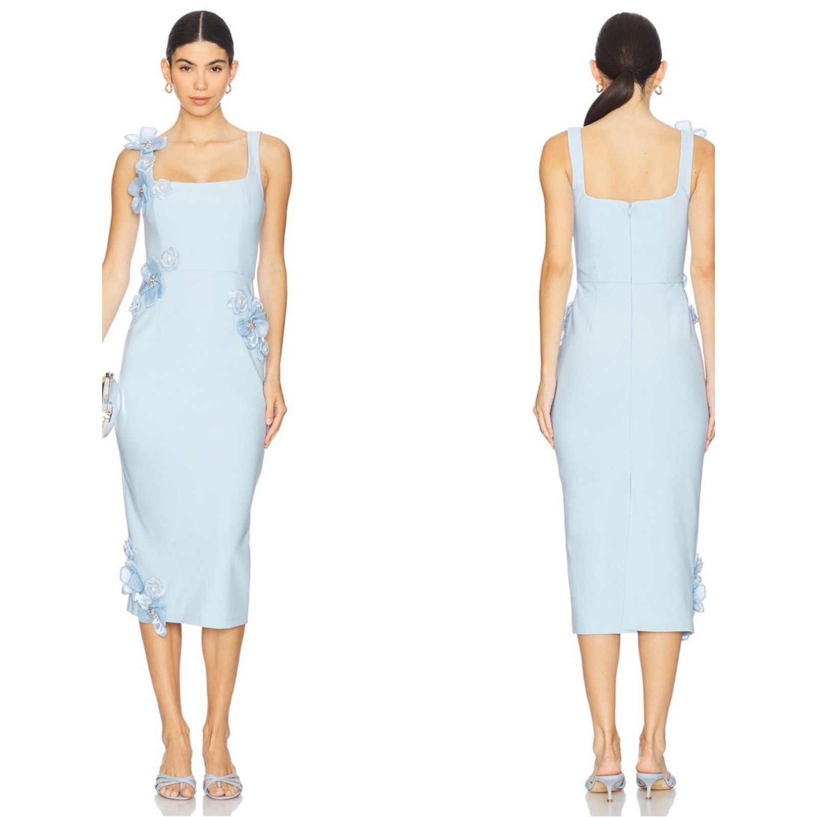 ELLIATT Chantelle Floral Appliqué Blue Midi Dress Size Medium