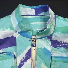 Chic Abstract Print Zipper Jacket Women's Colorful Geometric Blazer Size S