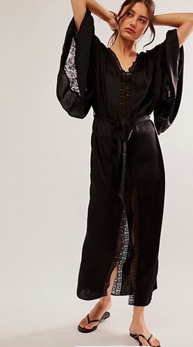 Jen’s Pirate Booty Maxi Kimono Angel Fire Kaftan Cottagecore Black Large New