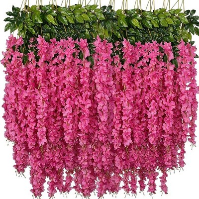 Artificial Wisteria Hanging Flowers Fake Wisteria Flower Garland Silk Vines R...