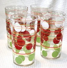 4 Floating Dot Vintage Midcentury Modern Glasses Juice Iced Tea 8 oz 4.75" MCM