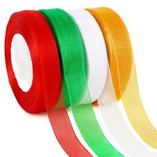 4 Rolls 200 Yards Christmas Ribbons for Gift Wrapping, 4/5 Wide Christmas Org...