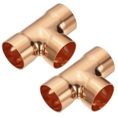 2 Pcs Copper Tee Fitting, C x C Connector Welding Connection 1 1/4'' Nominal Size