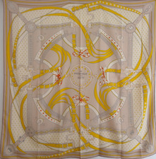 HERMES Carre 140 LA PROMENADE DU MATIN Scarf stole wrap silk cashmere Beige