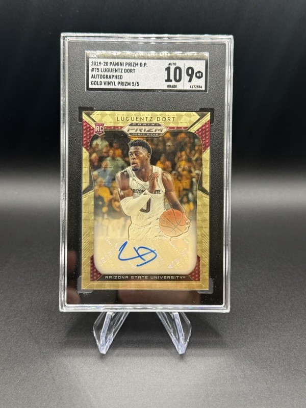 2019 Prizm Luguentz Dort RC Gold Vinyl 5/5 ATL Hawks Auto