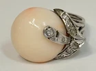 Vintage Sterling Silver Angel Skin Coral & Diamond Ring Size 6