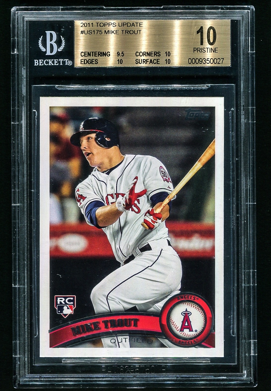 2011 TOPPS UPDATE MIKE TROUT BGS 10 PRISTINE #US175 ROOKIE RC