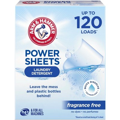 ARM & HAMMER Power Sheets Laundry Detergent, Fragrance Free, 60 Count