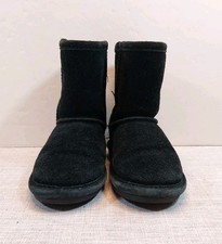 Bearpaw Toddler Black Suede Boots Pull-on Evangeline Calf Height Fur Lining Sz 9