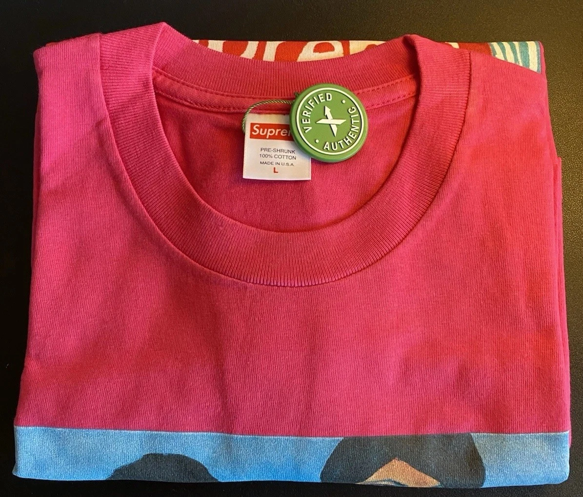 T shirt FW19 Supreme Grouo taille L grand rose foncé neuf avec étiquette rare