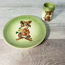 Vtg Lord Nelson Pottery Plate & Cup 1950's Children's Dishes Green
