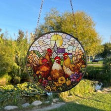 Backyard Chickens Stained Glass Suncatcher, Farmhouse Window Decor