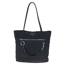 Prada Nylon Tessuto Triangle Logo Tote Women Black One Size 742435