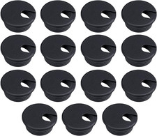 15 Pack 1.5 Inch Desk Cable Hole Cover Grommet - Plastic Wire Cord, Black