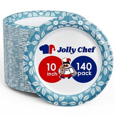10 inch 140 Pack Disposable Paper Plates Heavy Duty Printed Paper Plates for ...
