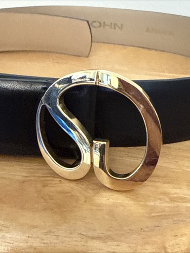 Cintura donna ST. John in pelle nera con fibbia logo oro taglia media made in Italy - Foto 8 di 14