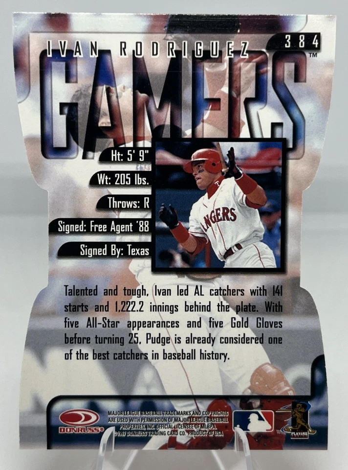 IVAN RODRIGUEZ FRACTAL MATRIX X-AXIS DIE CUT SILVER 1997 Leaf #384 RARE SSP HOF - Image 2 of 2