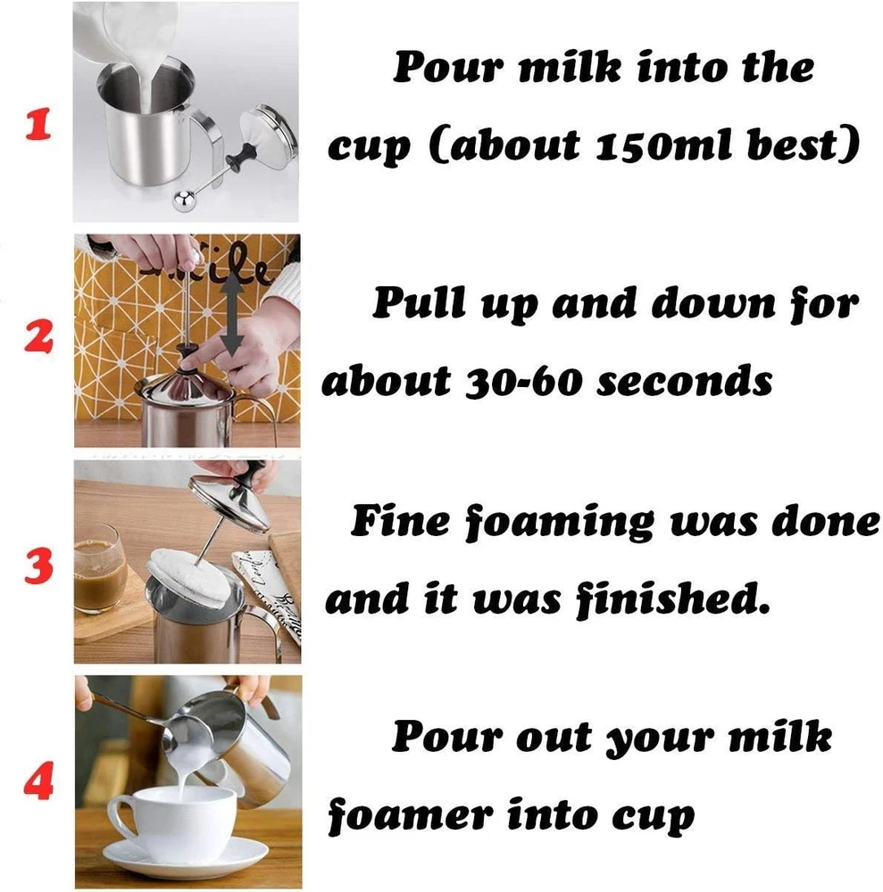 Milk Frother,  Stainless Steel Manual Milk Foamer, Handheld Coffee Milk Frothing