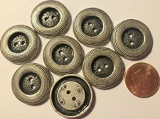 8 Antiqued Silver Tone Metal 2-hole Sew-through Wide Rim Buttons 7/8" 23mm 5066