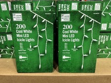 Lot Of Two 2 Boxes 200 Cool White Mini LED Icicle Lights 17.5  - NEW  