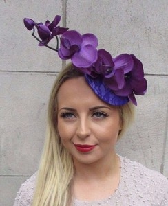 Purple Orchid Flower Fascinator Hat Hair Clip Races Wedding