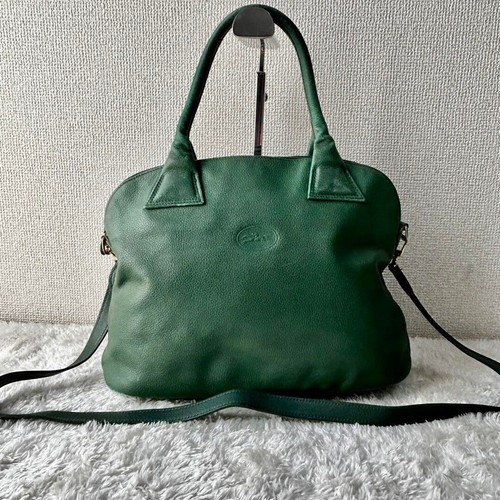 LONGCHAMP Bag Leather 2way Horse Logo Hand Tote Crossbody Green Rare - Picture 2 of 19