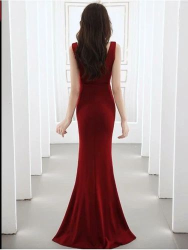 Damen hübsches langes Abendkleid V-Ausschnitt Fischschwanz Cocktail Ballkleid - Bild 5 von 23