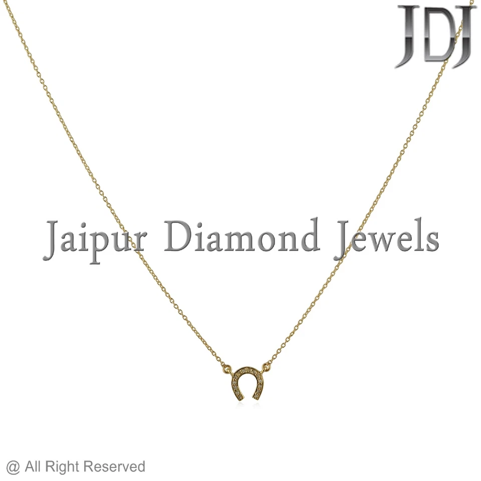 ZAPATO DE CABALLO Colgante Dije Collar Plata de Ley 925 Diamante Real Pavé Joyería Foto 2 de 4