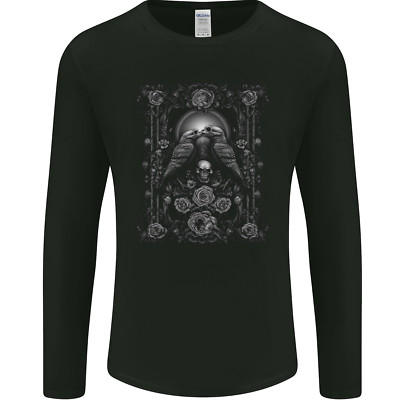 Dead Crows Skulls and Flowers Goth Gothic Mens Long Sleeve T-Shirt