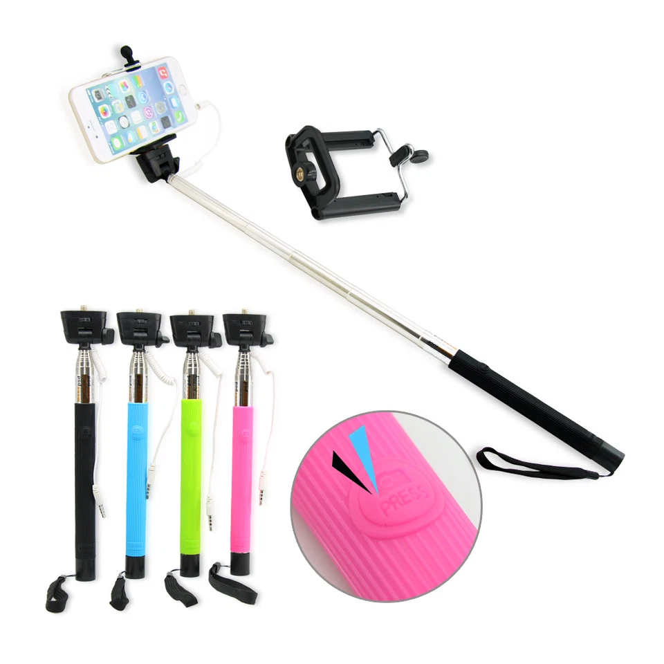 Suporte extensível selfie com fio stick telefone obturador remoto monopé para smartphone - Imagem 3 de 4