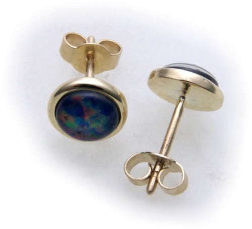 Pendientes de mujer Boulder ópalo negro oro auténtico 333 enchufes oro amarillo pendientes - Imagen 2 de 6
