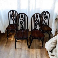 Vintage Dining Wheelback Kitchen Windsor Chairs/Set Of 4/FREE DELIVERY/Dark Oak