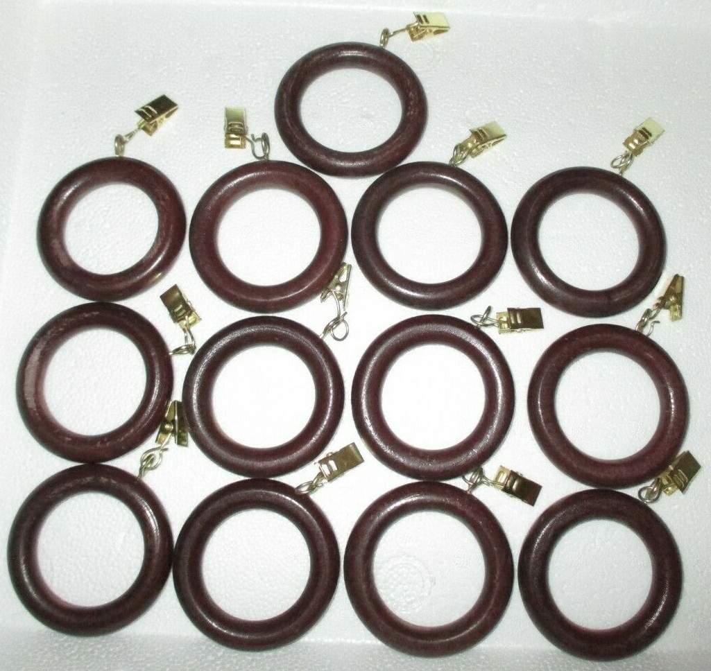 Lot of 13 ~ 1&frac34;&rdquo; Wood Pole Rings w/Clips DARK BROWN Cross Stitch Ornaments Home 