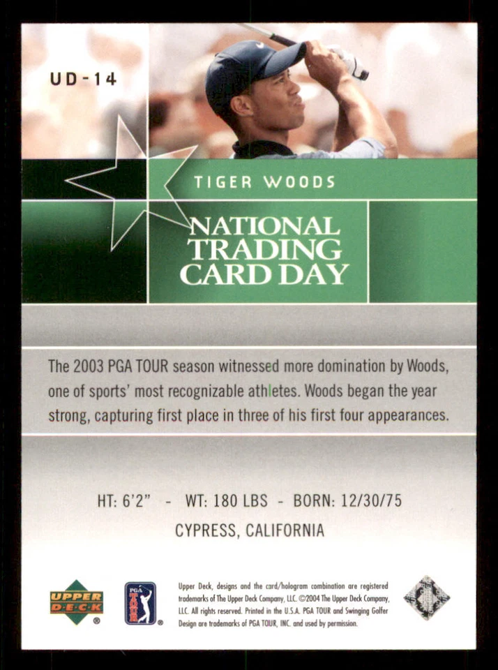2004 National Trading Card Day #UD14 Tiger Woods - Image 2 of 2