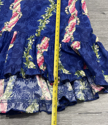 Vintage The Hawaiian Original Hilo Hattie Blue Floral Tiered Ruffle Maxi Dress S - Picture 8 of 10