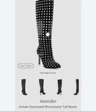 New Rhinestone Knee High Black Boots 3 Inch Heel With A Full Zipper For Closure