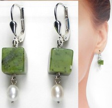Jade Ohrringe Jadeit, Perle Wählbar: 925 Sterlingsilber / Gold Double, Walzgold