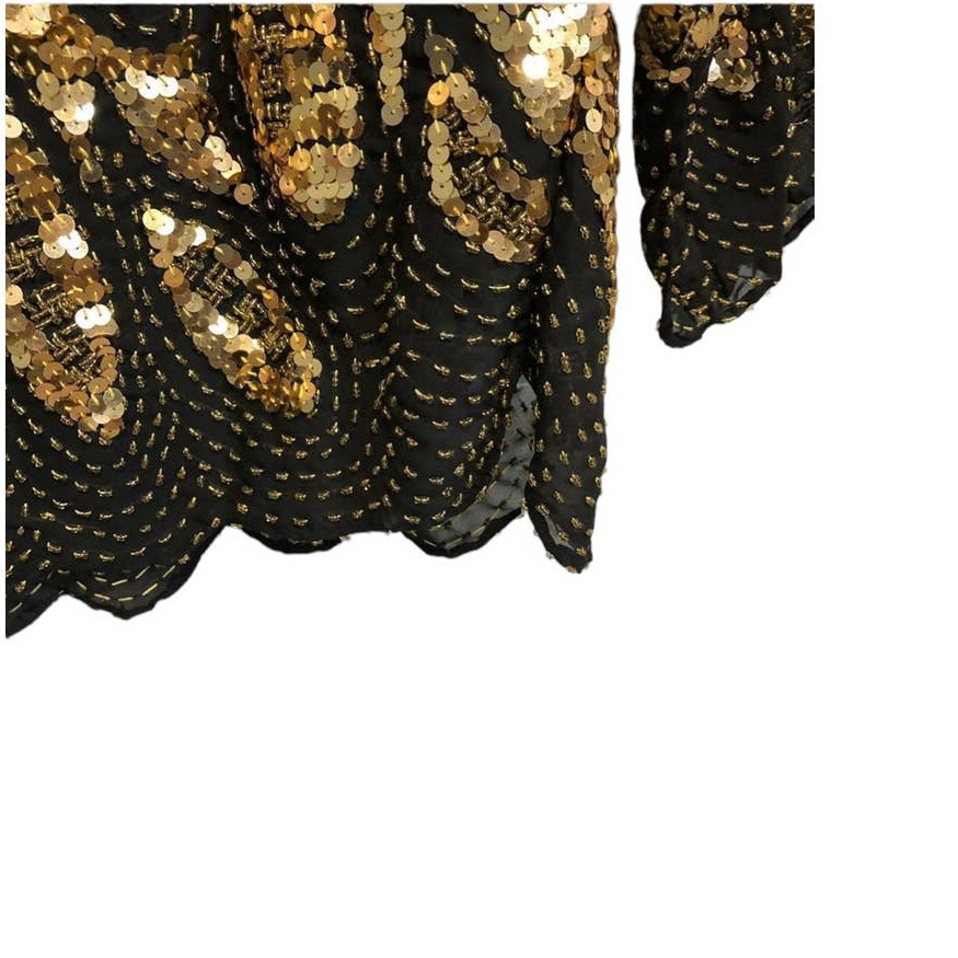 Vintage Black & Gold Sequins Beaded Blouse with s… - image 5
